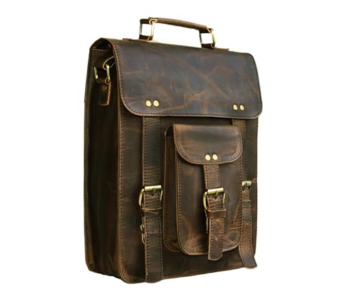 Genuine Leather Messenger Bag Vintage Laptop Crossbody Bag Satchel Man Purse Shoulder Bag for man woman office bag - style: 13 Inches Dark Brown