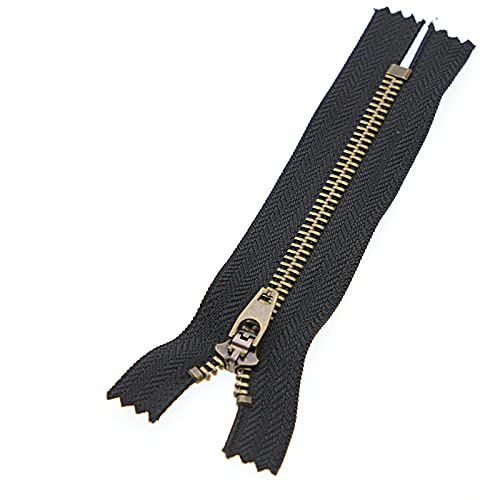 Leekayer 3# 17 cm Metal Zipper for Jeans Antique Brass Zipper 7 inch Close End Jeans Zippers 6pcs,(Black-Brass) - color: Black tape-Brass teeth, size: 7"