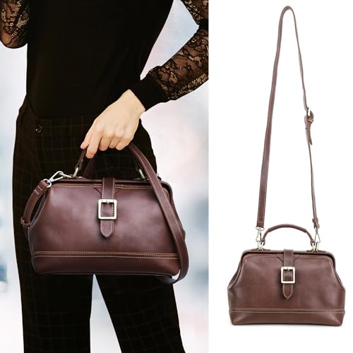 CONTACTS Full Grain Leather Doctor Purse Bag for Women Top Handle Bag Vintage Handbag Shoulder Bag - color: Red Brown