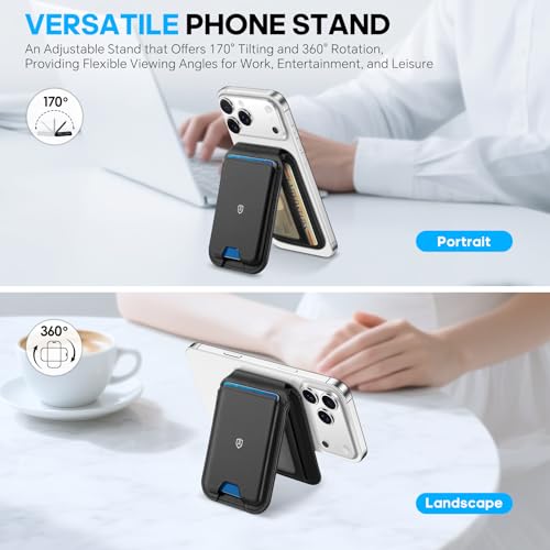 SHIELDON Genuine Leather Magnetic Wallet Stand for MagSafe, Nappa Black | Strong Magnetic, 6 Card Holder, Kickstand, Angle Adjustment, Rfid Blocking, Quick-access, for iPhone 17/16/15/14/13/12 Series - color: Black