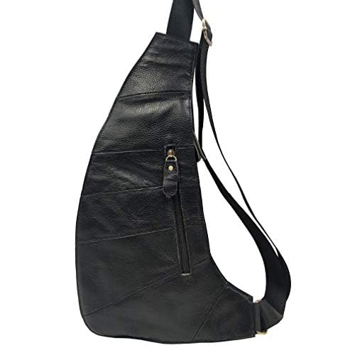 Leather Sling Bag Crossbody Backpack for Men Women Travel Outdoor Sports Hiking Camping Shoulder Chest Day Pack Daypack - color: #02black(s)