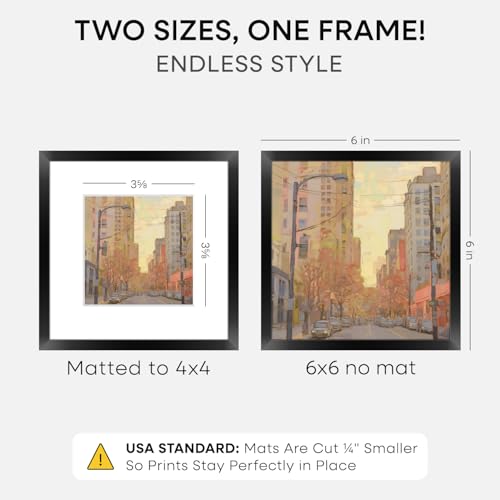 Homeforia 6x6 Black Picture Frame, High-End Metal, 4x4 Mat, Glass | High End Aluminum, Tempered Glass, Acid-Free 4x4 Removable Mat, 6x6 in Edge-to-Edge Display 6x6, Wall Kit, Set Of 1 - color: Carbon Black, size: 6x6