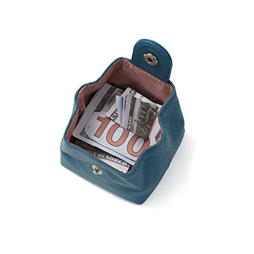 Cockatoo Genuine Leather Coin Pouch Change Holder, Mini Snap Pocket Wallet for Men Women (Azure, Large) - color: Azure, size: Large