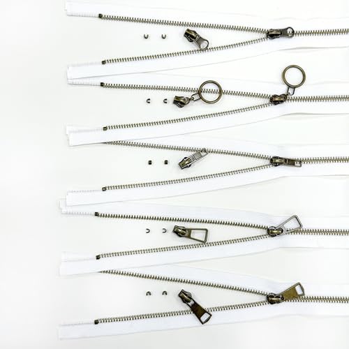 #5 Heavy Duty Metal Zipper 5 Pieces 1 Yard Long Each(White/Copper Teeth) - color: White/Copper Teeth