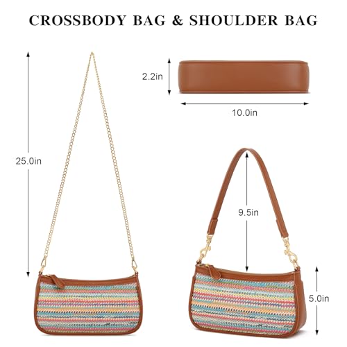 KKXIU Small Black Purse for Women, Cute Mini Shoulder Bag Zipper Closure | 2 Removable Straps, Retro Underarm Bags, Classic Crossbody Bag, Handbag for Women - color: Straw Rainbow