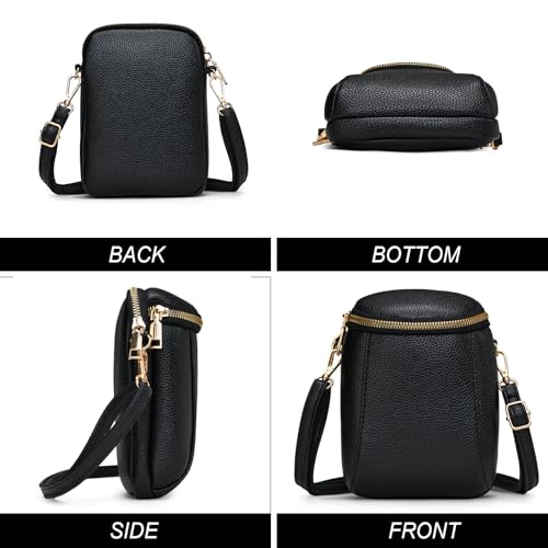 Cell Phone Purse Small Crossbody Bag for Women Leather Stylish Mini Shoulder Bag Wallet Pouch Lightweight Pockets Handbags - color: Black and Gold