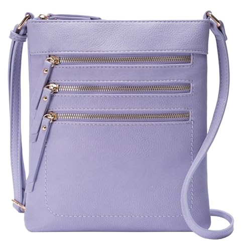 Solene Crossbody Bag Functional Multi Pocket Messenger Purse Top Zip Closure Shoulder Handbag With Adjustable Strap - color: Lavender