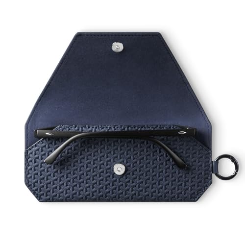 VULKIT Portable Leather Eye Glasses Case for Women & Men, Slim Sunglass Case, Unisex Eyeglass Case - color: Ink Navy With Lanyard