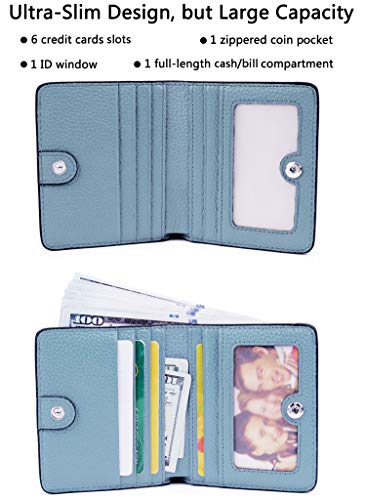 Small Leather Wallet for Women, Ladies Credit Card Holder RFID Blocking Women's Mini Bifold Pocket Purse - color: Gray Blue Rfid Blocking