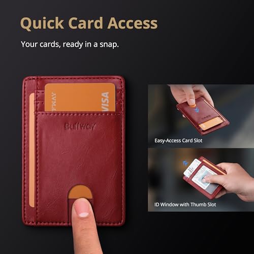 Buffway Slim Minimalist Front Pocket RFID Blocking Leather Wallets for Men and Women - Alaska Cherry - color: Alaska Cherry