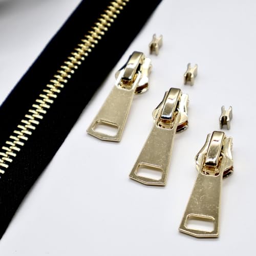 #8 Heavy Duty Metal Zipper by the Yard 3 Yards with 5 Sliders 10 Top Stops and 5 Bottom Stops for Tents Backpacks Outdoor Gear Cushion Covers DIY Pouches and Home Decor(Black/Gold Teeth) - color: Black/Gold Teeth