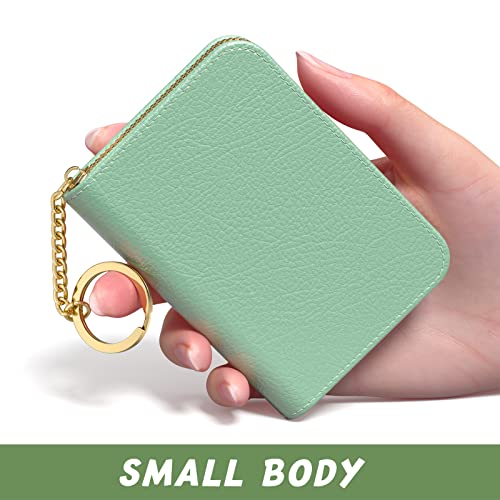 Credit Card Holder for Women, Small RFID Wallet Slim Leather Card Case - color: A-Green, size: Keychain