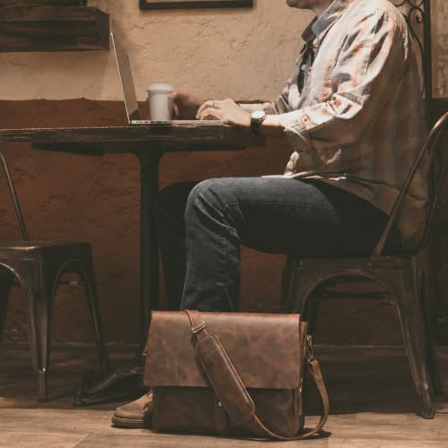 Hide & Drink, Messenger Bag with Shoulder Strap, 13-14 Inch Laptop Storage, Classic Portfolio, Travel Accessory, Full Grain Leather, Handmade, Bourbon Brown