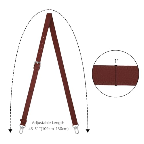IBWell Genuine Leather Strap Replacement Crossbody Adjustable with Shoulder Strap Pads for Travel Duffel Bags - color: Brownish Red-silver Buckle