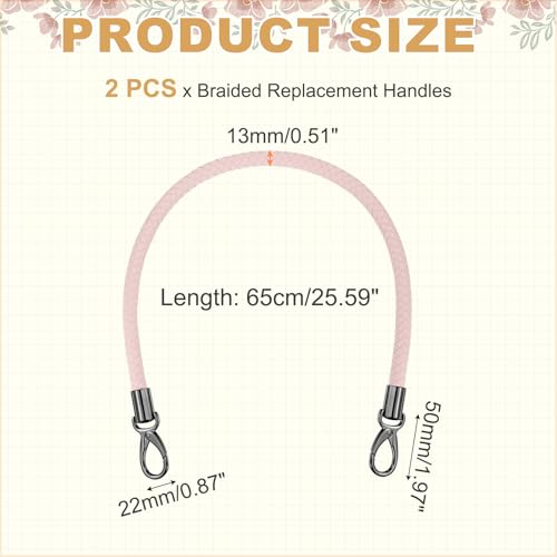 MECCANIXITY Braided Purse Strap, PU Leather Purse Strap Handle Replacement for Handbag Tote Underarm Bag Making - color: Light Pink