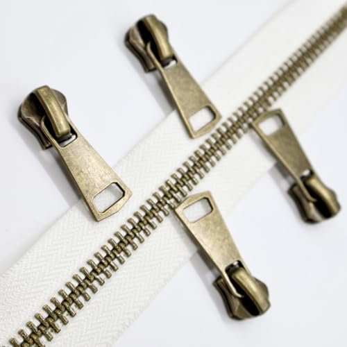 #8 Heavy Duty Metal Zipper by the Yard 3 Yards with 5 Sliders 10 Top Stops and 5 Bottom Stops for Tents Backpacks Outdoor Gear Cushion Covers DIY Pouches and Home Decor(White//Copper Teeth) - color: White//Copper Teeth