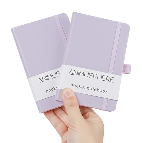 Animusphere 2Pack Pocket Notebook Small Notebook Journal Notebook 4 inches x 5.7 inches 200 Pages Leather Cover With Pen Holder Page Marker Ribbons (Purple) - color: Purple