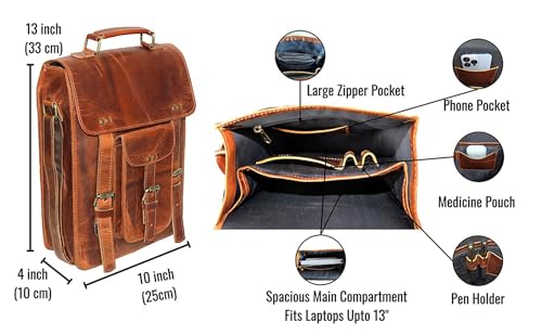 jaald Genuine Leather Messenger Bag Vintage Laptop Crossbody Bag Satchel Man Purse Shoulder Bag for man woman office bag - style: 13 Inches Brown