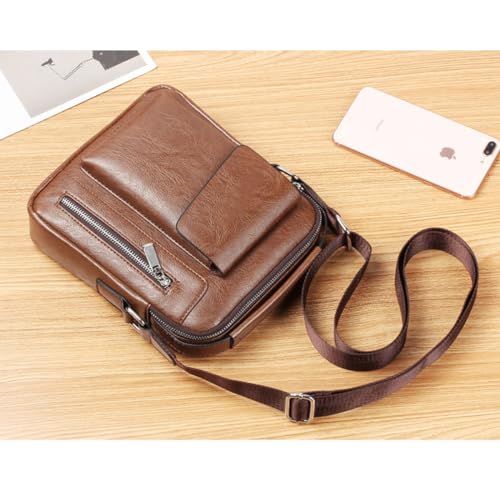 Messenger Bag for Men Crossbody Shoulder Purse Small Vintage PU Leather Satchel Pouch Side Crossover Handbag - color: Mens Crossbody Bag for Brown