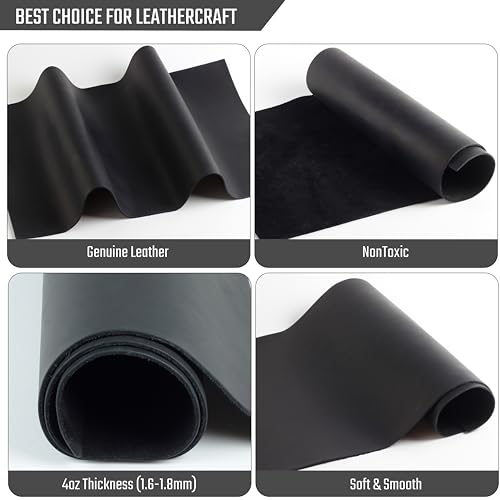 Toprank Genuine Leather Sheets for Crafts 6''X12'' Precut Full Grain Leather Tooling Leather (1.6mm) Cowhide Leather Pieces Square, Black - color: Black, size: 6"x12"