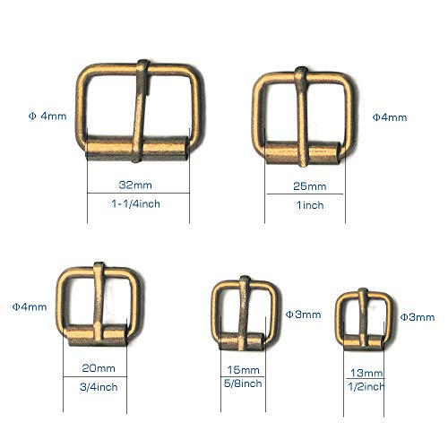 Assorted Multi-Purpose Metal Roller Buckles Belts Hardware Pin Buckle for Bags Leather Belt - color: Bronze, Assorted Inches