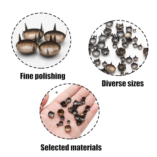 Pine & Linen 200Pcs Bronze Durable Round Dome Studs, Claw Rivets Metal Nailheads, Assorted Spike Studs for Leather Craft Clothes/Bags/Shoes（4mm/6mm/8mm/10mm/12mm） - color: Bronze