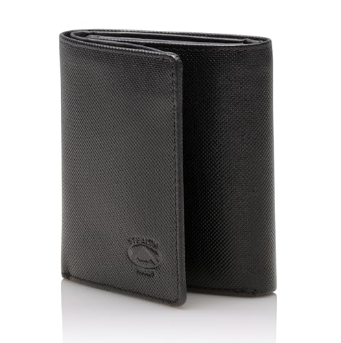 Stealth Mode Leather Trifold RFID Wallet For Men With Flip Out ID Holder - color: Black Crunch