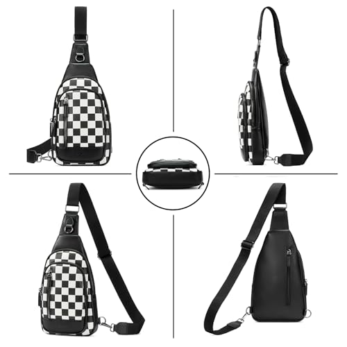 CLUCI Crossbody Bags for Women Men,Leather Sling Bag Cross Body Backpack for Woman Gifts for Women Birthday Unique - color: 0-1 Black and White Chessboard