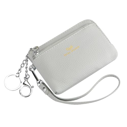 Royal Bagger Women's Genuine Leather RFID Coin Purse for Women, Multi-Zipper Clutch Wallet with Keychain & Wristlet 1903 (Grey) - color: Grey