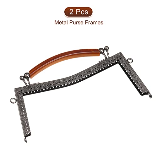 uxcell Metal Purse Frames 2 Pcs Kiss Lock Clasp Frame Embossed Clutch Frame with Rubber Handle for Coin Purse Handbag Making DIY Craft, Black - color: Black