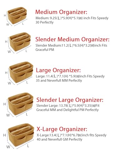 LEXSION Felt Purse Organizer Insert, Tote Bag Shaper Dividers with 5 Sizes - color: Brown, size: Slender Medium