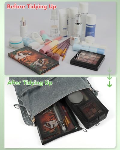 4 Pack Mesh Cosmetic Bags, Nylon Mesh Makeup Bags Set, Multipurpose Makeup Pouches, Travel Essentials Beauty Bag Set(Black) - size: Cube+Flat