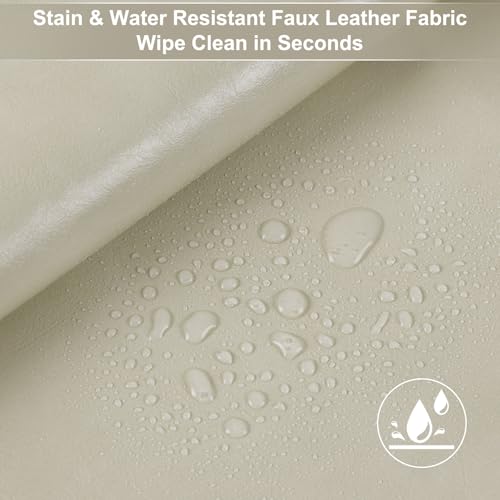 Faux Leather Fabric 54” W Vinyl Upholstery Fabric by The Yard Waterproof | 1 Yard Beige, 0.7mm, Synthetic PU Leather, Marine Vinyl, Soft Vegan Material, For Outdoor Boat Seat Car DIY Sewing - color: Beige, size: Pre-cut 1 Yard 58"x36"