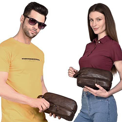 Premium Handmade Leather Toiletry Bags for Men and Women, Genuine Leather Dopp Kit and Shaving Bag for Men, Travel Cosmetic Bag for Women's and Men's, Retro - Cognac - color: Retro - Cognac (Large)