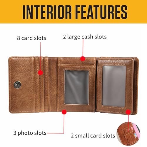 Men's Trifold Wallet, Classic RFID Blocking Leather Design - Durable Front Pocket Wallet with ID Window & Multiple Card Slots, Gift Box Included - color: Brown03