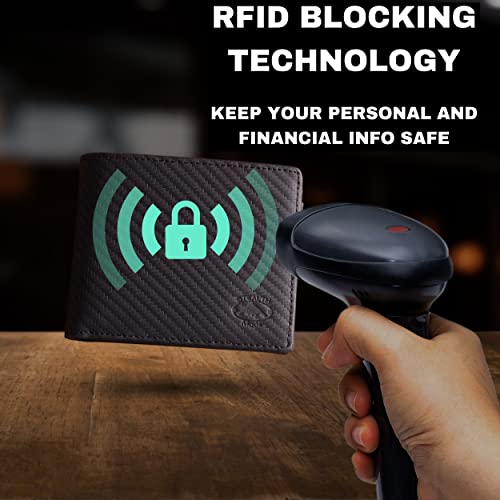Stealth Mode Leather Bifold Wallet for Men With ID Window and RFID Blocking - color: Carbon Fiber