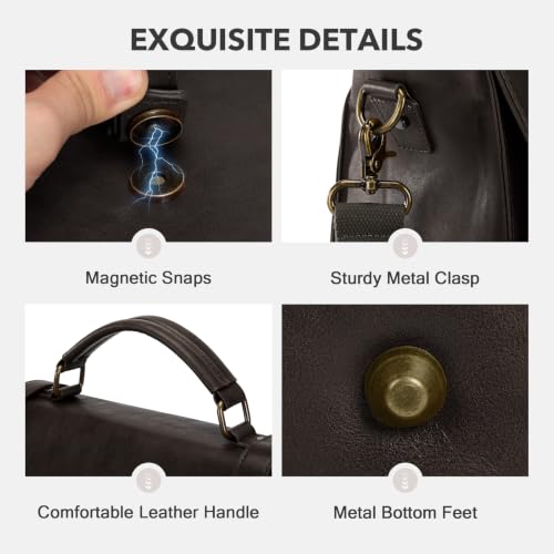 RAINSMORE Messenger Bag for Men 17 Inch Vintage PU Laptop Briefcase, Coffee | Large Capacity Work Bag with Magnetic Flap, Water-Resistant PU Leather, 3-Way Carry for Office, Business Travel & College - color: Coffee