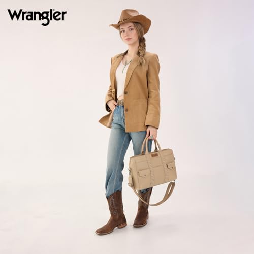 Wrangler Work Tote Bag for Men and Women Business Teacher Bag Large Capacity Briefcase Handbag with Adjustable Strap - color: Khaki