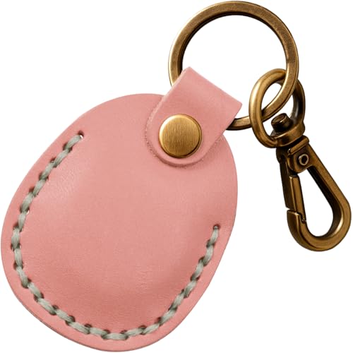 Genuine Leather Airtag Holder Compatible with Apple AirTag Keychain 2nd & 1st Gen, Handmade Air Tag Holder with Key Rings, Hidden Airtag Case Accessories - Pink - color: Pink