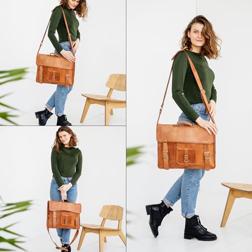 BERLINER BAGS Genuine Leather Messenger Bag For Men Berlin XXL- Brown | Briefcase For Travel & Work, Adjustable Strap, 17" Laptop Slot, Trolley Sleeve, Phone Pocket, Pen Loops, Key Carabiner - color: Brown Xxl