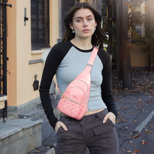 Sling Bag for Women Crossbody Leather Fanny Packs Chest Bag Fashion Sling Backpack Travel JASGOOD - color: Pink