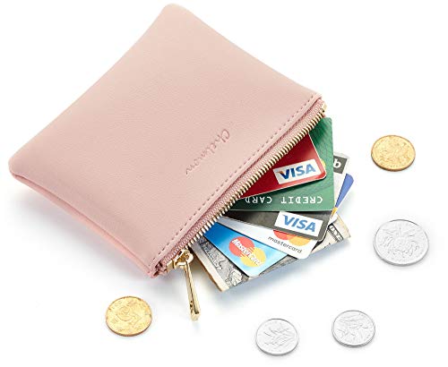 Chelmon Vegan Leather Coin Purse Pouch Change Purse With Zipper For Men Women - color: Pink Lotus