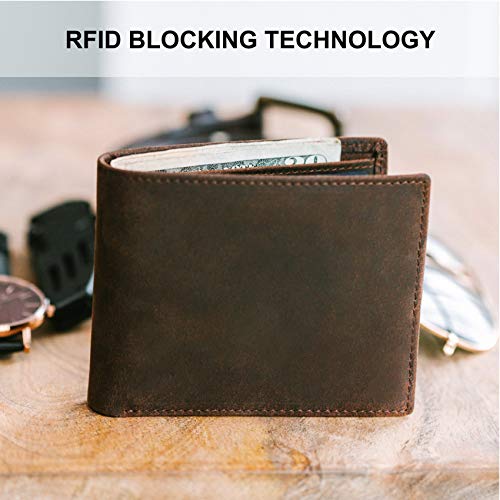 Top Grain Leather Wallet for Men | RFID Blocking | Extra Capacity Bifold Wallet with 2 ID Windows | Ultra Strong Stitching | Slim Billfold with 8 Card Slots | Gift for Him - color: Brown