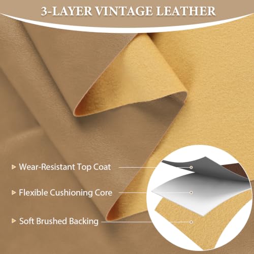 Faux Leather 1.00mm Upholstery Fabric by the Yard 55x108 Inch Light Tan | Semi-PU Waterproof Marine Vinyl, Soft Thick 2-way Stretch Leather Sheet for Sofa Wallet Cushion Craft Sewing Projects - color: Light Tan, size: Pre Cut 3 Yard