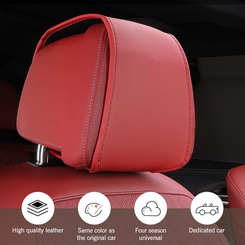 Shakas 2 PCS Leather Headrest Cover, Dust and Scratch Proof Protector with Mobile Phone Coin Storage Bag, Removable and Washable Portable Mounted Headrest Cover, for Most Cars Trucks (Red)