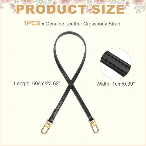 Genuine Leather Replacement Bags - Thin Short Shoulder Straps Genuine Leather Crossbody Strap, [for Handbag] - color: Black, size: 23.6 Inch