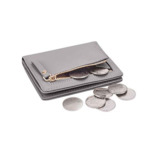 Women Wallets Small Bifold Leather Pocket Wallet Ladies Mini Short Purse - color: Grey