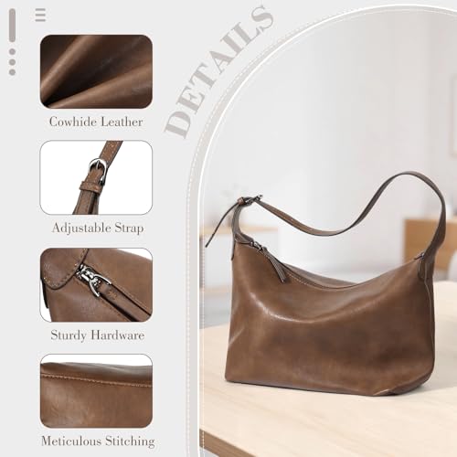 Genuine Leather Hobo Bags for Women Slouchy Shoulder Purses Crossbody Handbags with Adjustable Strap for Work Casual | Shoulder Bag - color: Brown