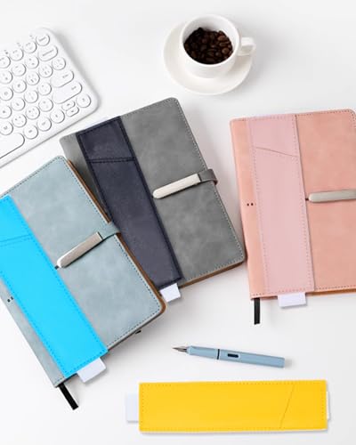 eZAKKA 4-Pack Adjustable Pen Holder for Notebook, PU Leather Pencil Pouch | Elastic Band Pencil Case Fits 7-10 Inch Journals, Planners & Tablets; Holds 4 Pens, USB Drives or Earphones; 4 Colors