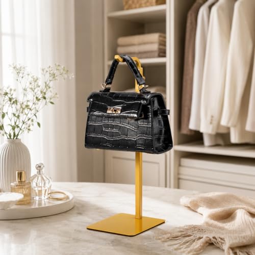 Adjustable Tabletop Purse & Banner Display Stand, Gold | Multi-use tabletop rack holds handbags, birthday banners, lanterns and wreaths for home, parties or retail. - color: Gold